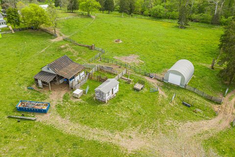 Aerial view of a barn and farm outbuildings surrounded by pasture near Elkwood, Culpeper County, Virginia