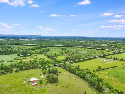 Aerial view of a farm, house, and open fields along Youngs Lane, Elkwood, Culpeper County, Virginia