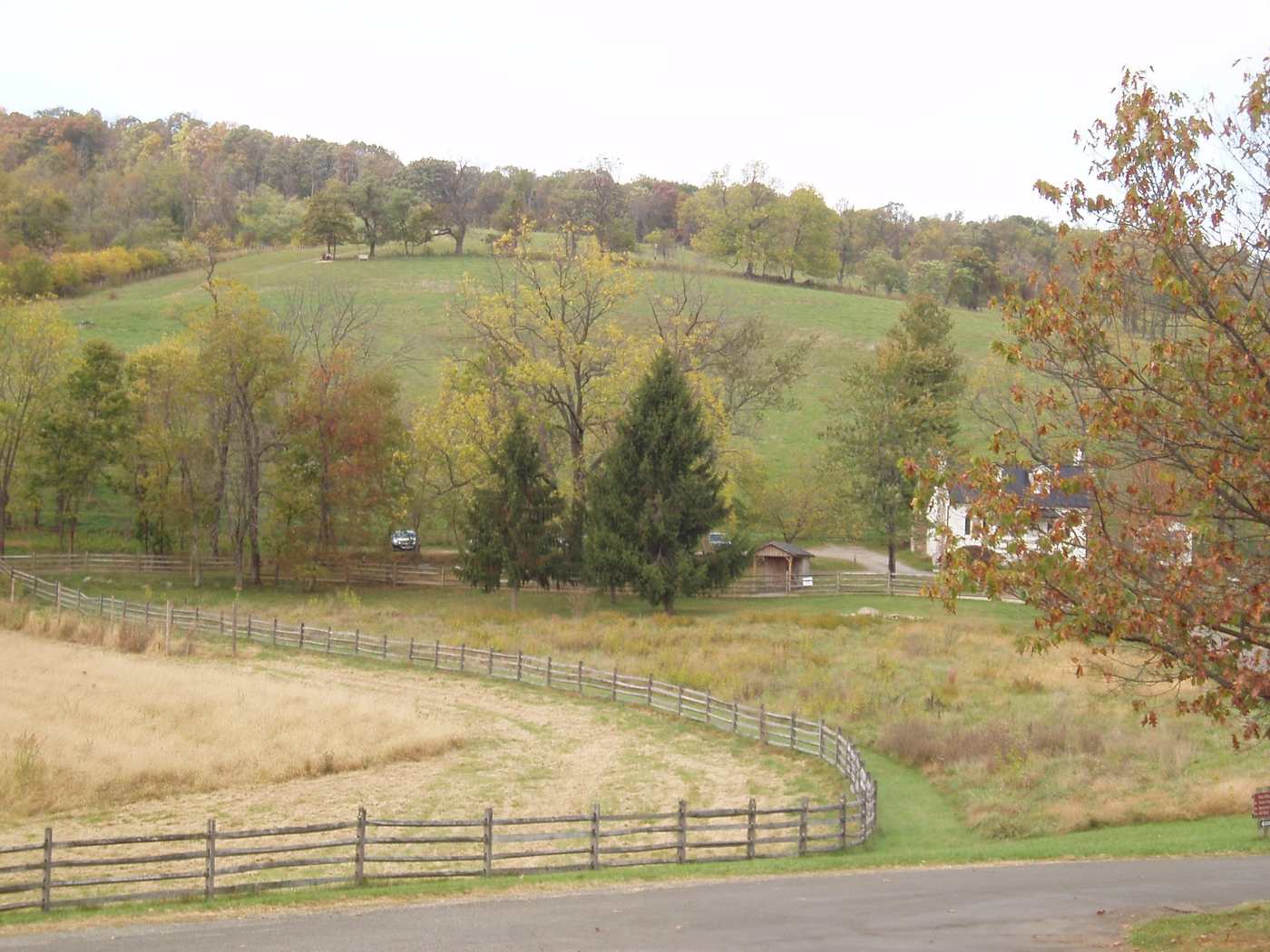 Fenced pasture rising toward the Piedmont Overlook at Sky Meadows State Park, Virginia