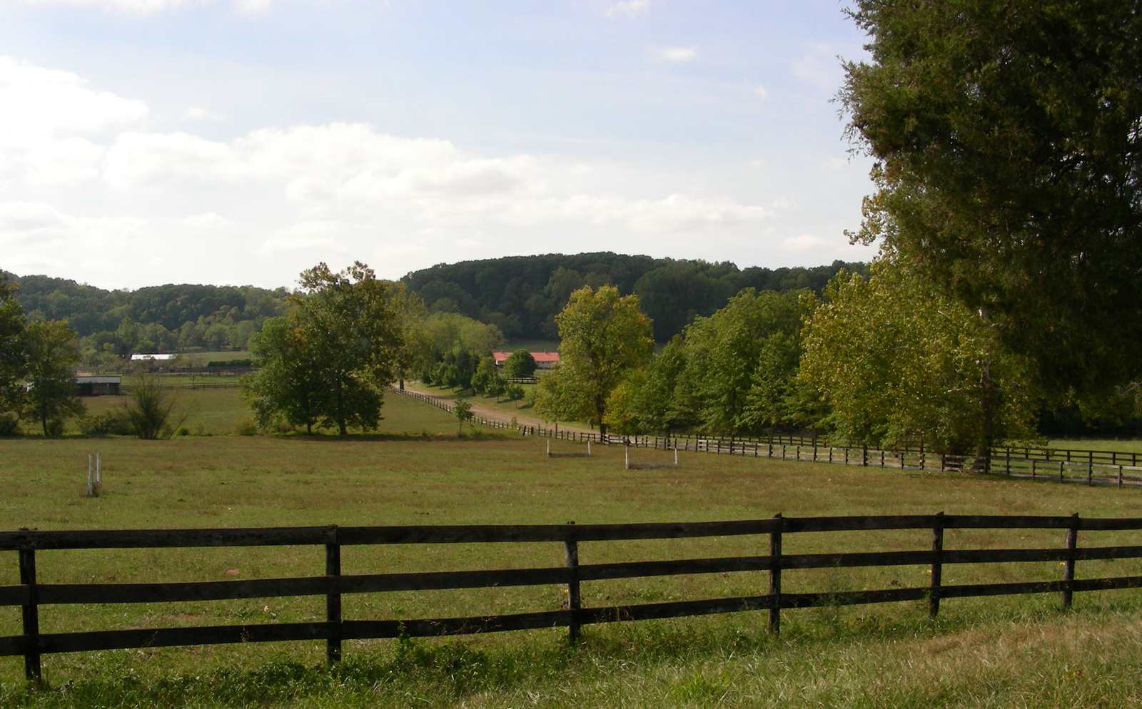 Rail fencing dividing gently rolling pastures in Loudoun County, Virginia, south of Leesburg